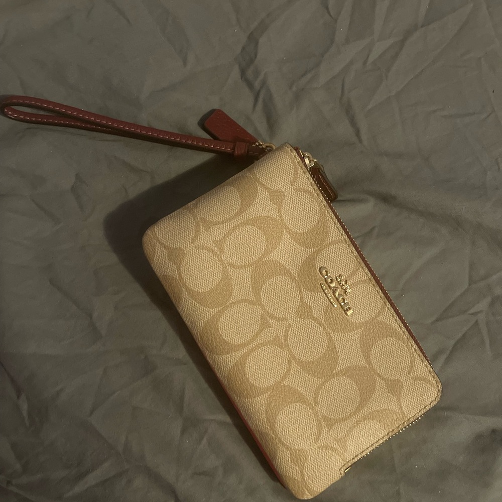 Coach tan and pink wristlet brand new w tags